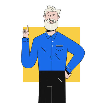 Bearded Man Raising Finger &ndash; Senior Expert and Advice Illustration