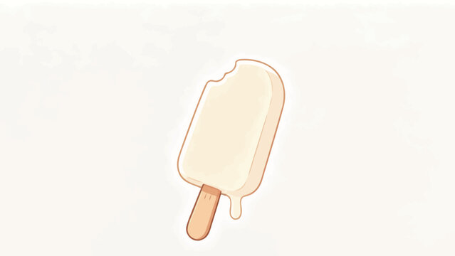Delicate Vanilla Ice Cream Bar with Wooden Stick and Melting Drip on Soft Background