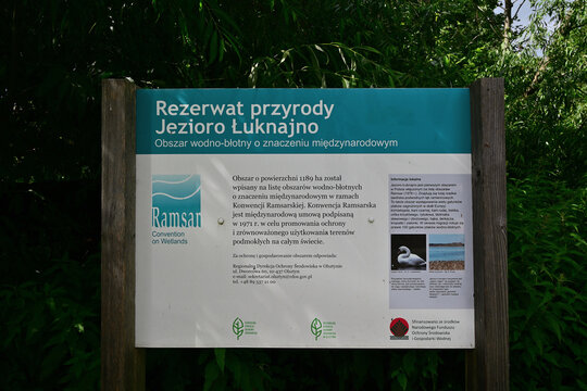 Jezioro Łuknajno Nature Reserve Information Sign at Ramsar Wetland Conservation Site in Poland