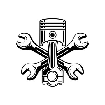 PISTON AND WRENCH LOGO DESIGN VECTOR 