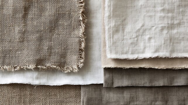 Rustic burlap and natural linen fabric texture background with frayed edge