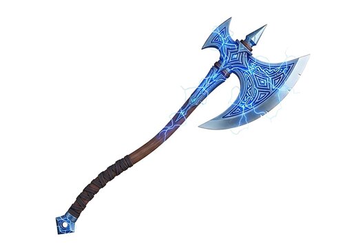 Fantasy battle axe with intricate blue patterns
