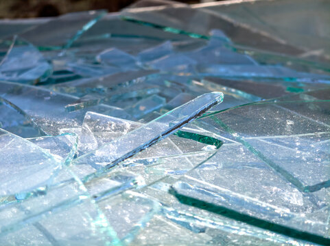 Broken glass shards pile for material recycling
