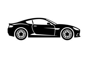 Fototapeta premium Minimalist Black Silhouette of a Sleek Sports Car Vector Illustration Isolated on White Background for Automotive Design Projects
