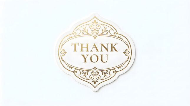 Elegant Gold Foil Thank You Sticker with Ornate Vintage Border for Gift Packaging and Business Appreciation