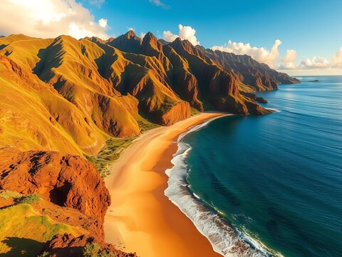 Papohaku Beach coastline stretching along west coast of Oahu island, hawaii, west coast