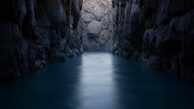 ?Majestic canyon water flow: tranquil stream journey through rocky landscape