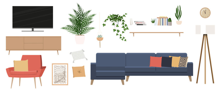 Modern Living Room Furniture and Decor Elements Set
