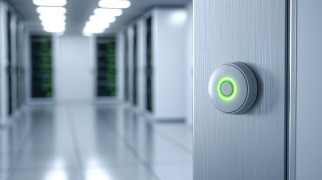 Modern access control reader with green indicator light
