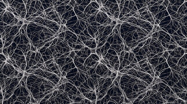 Neural network illustration with connected neurons for brain science, AI technology and biology wallpaper design