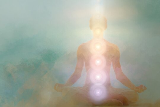 Meditation chakras and wheels of light visualization for wellness exercise background and spiritual poster design