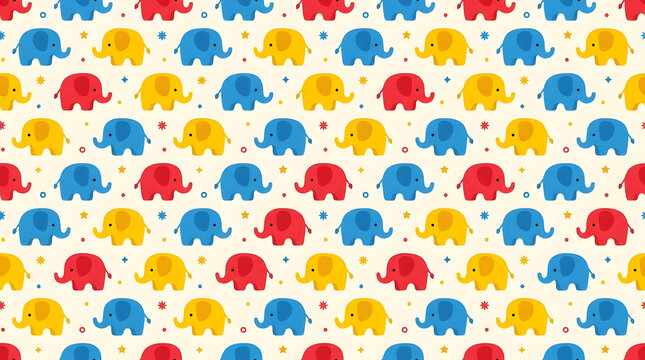 Colorful elephant seamless pattern on white background.