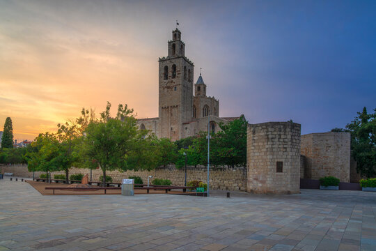 Monastery of Sant Cugat del Valles at Sunset Catalonia