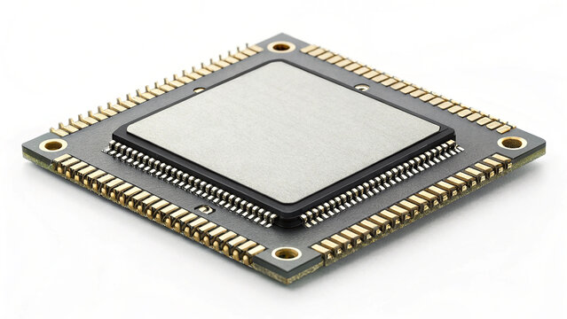 Photorealistic advanced ai accelerator chip isolated on white background