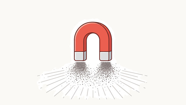 Stylized Red Horseshoe Magnet Attracting Iron Filings with Radiating Lines