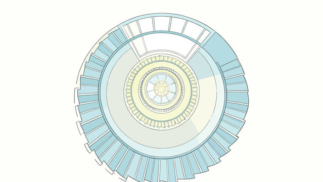 Top-down architectural blueprint of a circular futuristic structure with concentric rings and radial segments