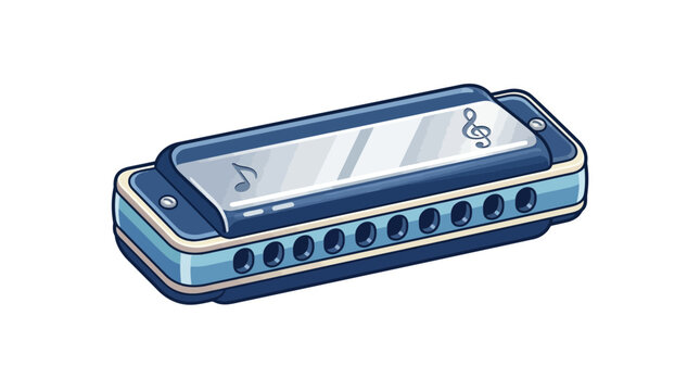 Cartoon Illustration of a Blue Musical Harmonica