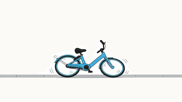 Blue City Bicycle in Motion with Spinning Wheels on Gray Pavement, Minimalist Vector Illustration