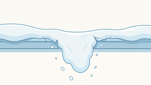 Blue Ice Sheet Crack with Water Flowing Through, Cartoon Style Illustration