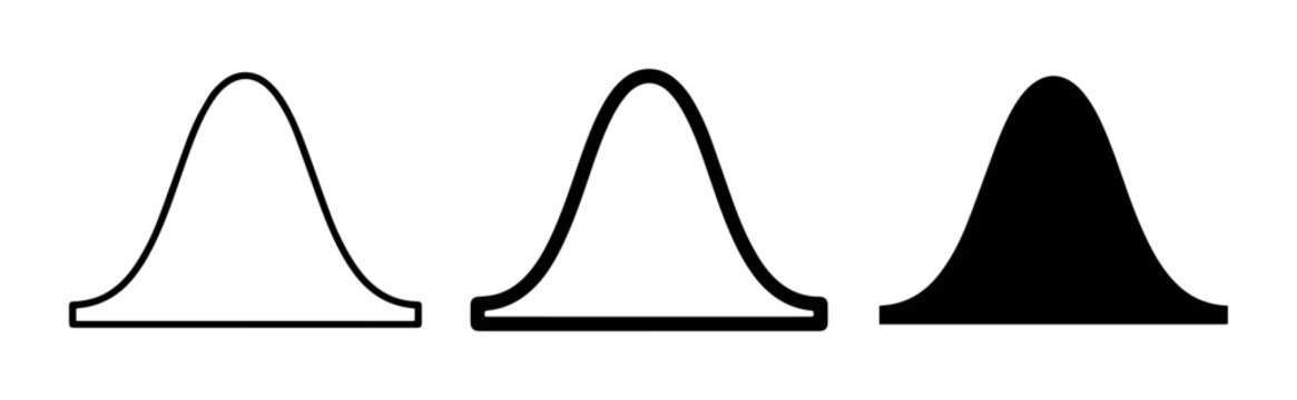 Gaussian Curve Icons, Probability Distribution Graphs, Statistical Data Visualization