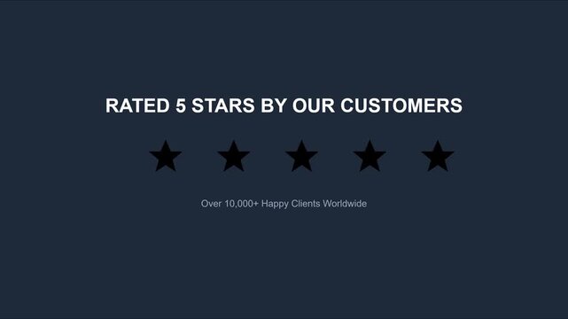 5 stars by our customers: business review with over 10, 000 happy clients worldwide for marketing and social media animation 4k