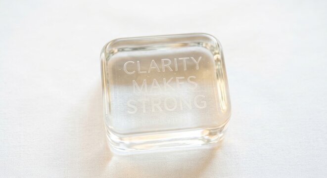 Glass paperweight with motivational quote clarity makes strong