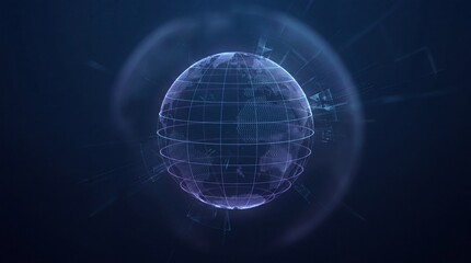 Obraz premium Digital Earth globe, abstract blue technology background. Global network connection, data transfer, and futuristic communication concept. Modern science and innovation design.