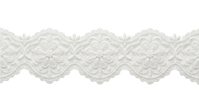 White floral lace trim isolated on transparent background