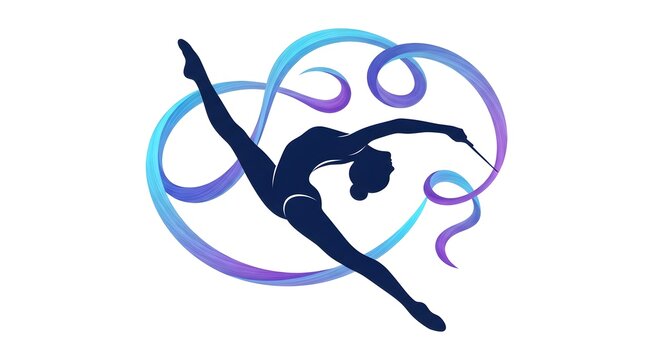 Rhythmic Gymnast Backbend Ribbon Texture &mdash; Aqua Violet Elegant Silhouette Vector