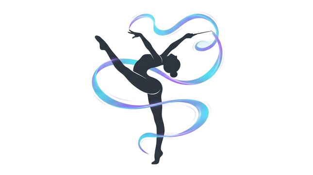 Rhythmic Gymnast Backbend Ribbon Texture &mdash; Aqua Violet Elegant Silhouette Vector