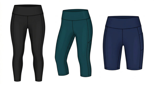 CAD Vector Mockup of Dynamic Women's Activewear Leggings and Shorts Design Templates