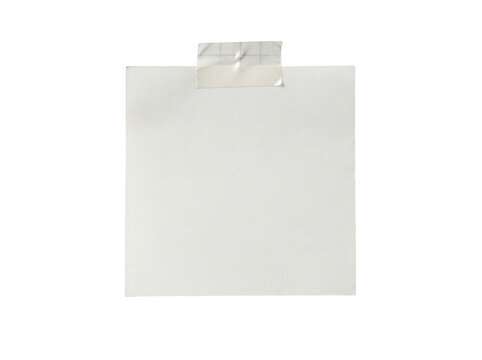 Blank square paper note attached with adhesive tape isolated on transparent background