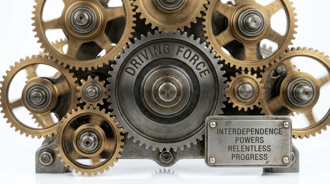Interlocking gears representing driving force and industrial progress