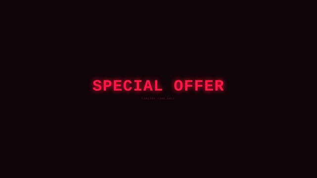 Motion of special offer text in video with flashing red letters for promotional advertisement.