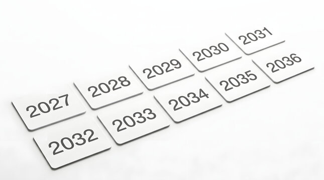 Future years on white cards arranged in perspective view