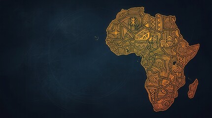 Artistic African continent outline filled with intricate patterns on a dark background