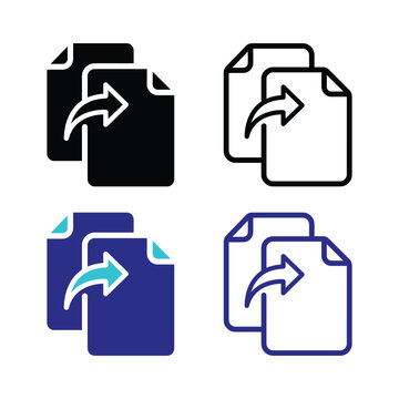 Copy document icon set with arrow for data transfer.