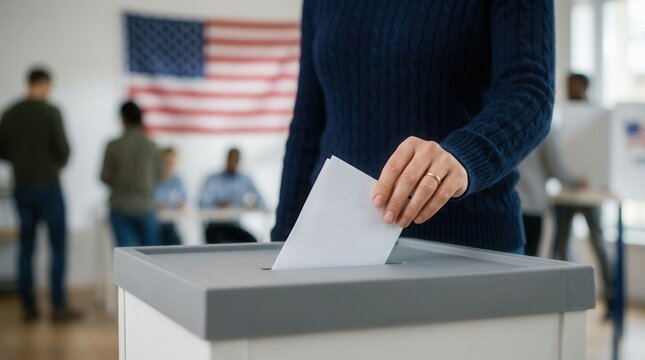 American election citizen voting process at polling station as a symbol of civic duty and political participation.