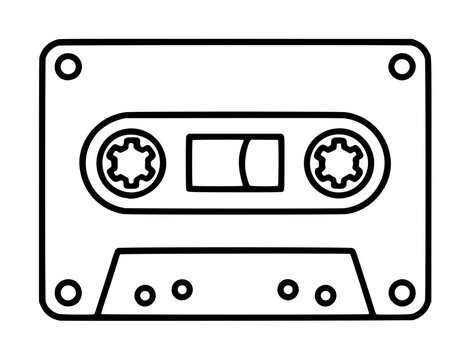 Minimalist retro cassette tape vector icon illustration featuring a classic analog audio format design with reels and tape housing, perfect for nostalgic music projects and vintage media graphics.