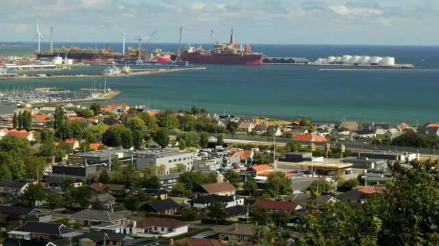Panoramic view of frederikshavn port and city in denmark