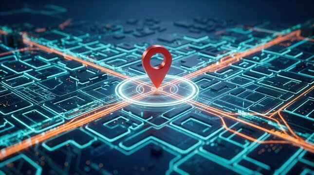 A digital map with a target circle and location pin demonstrating geofencing for location based service, delivery, and nearby alerts.
