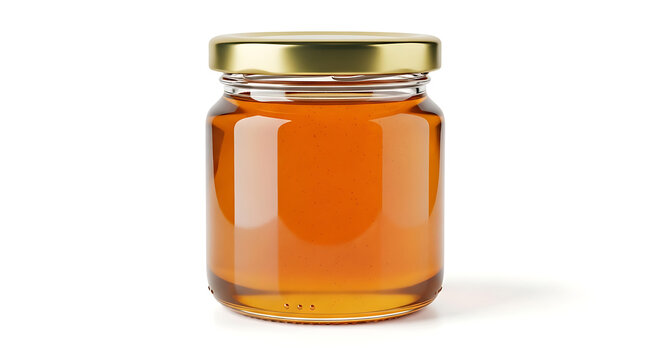 Golden honey jar with lid on wooden surface