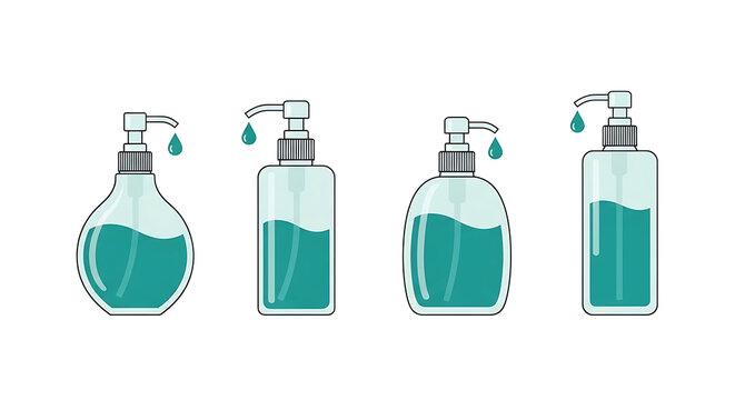 Four hand sanitizer bottles with different spray actions