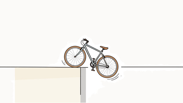 Minimalist illustration of a bicycle precariously balanced on the edge of a cliff, symbolizing danger and