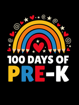 100 Days of Pre-K rainbow pencils hearts colorful preschool celebration
