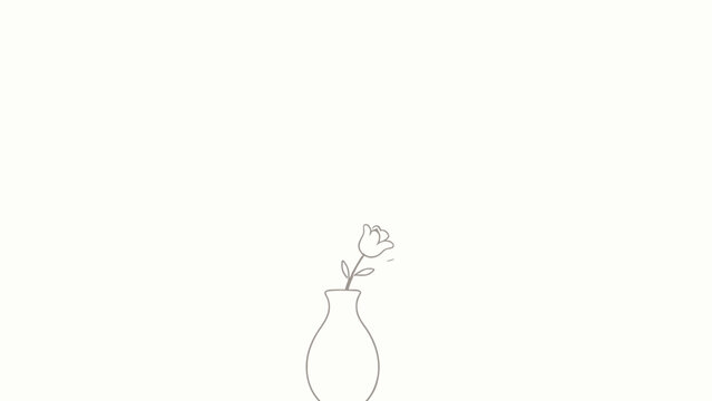 Minimalist illustration of a single pale flower in a white vase on soft off-white background