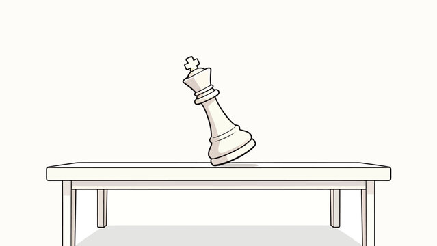 White Chess King Tipping Over on Minimalist Table in Clean Line Art Style