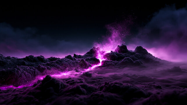 Fantasy Landscape with Glowing Purple Volcanic Lava Flow