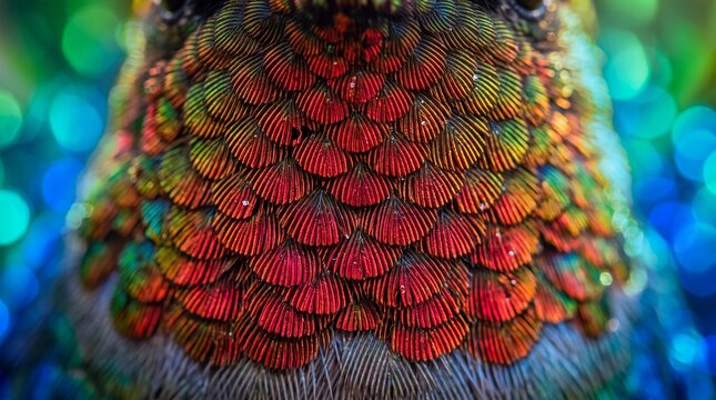 Macro Close-Up of Iridescent Hummingbird Feathers Texture