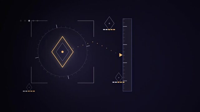 Abstract animated waypoints counted down along a route drawn as cool blue-white lines and shapes on a deep dark background. Seamless looping 4K motion graphics video with free space for text, ideal fo